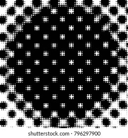 Abstract grunge grid polka dot halftone background pattern. Spotted black and white vector line illustration

