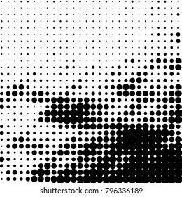 Abstract grunge grid polka dot halftone background pattern. Spotted black and white vector line illustration
