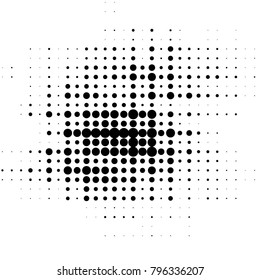 Abstract grunge grid polka dot halftone background pattern. Spotted black and white vector line illustration
