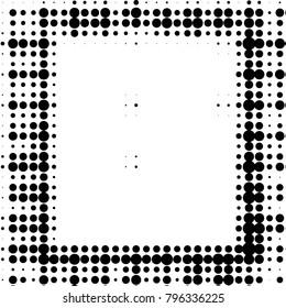 Abstract grunge grid polka dot halftone background pattern. Spotted black and white vector line illustration
