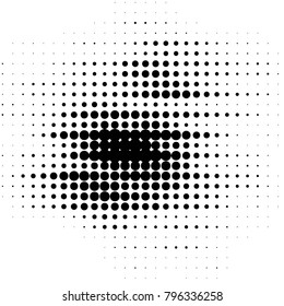 Abstract Grunge Grid Polka Dot Halftone Background Pattern. Spotted Black And White Vector Line Illustration
