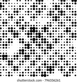 Abstract grunge grid polka dot halftone background pattern. Spotted black and white vector line illustration
