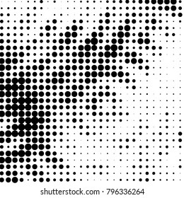 Abstract grunge grid polka dot halftone background pattern. Spotted black and white vector line illustration
