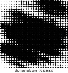 Abstract grunge grid polka dot halftone background pattern. Spotted black and white vector line illustration
