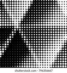 Abstract grunge grid polka dot halftone background pattern. Spotted black and white vector line illustration
