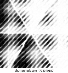 Abstract grunge grid polka dot halftone background pattern. Spotted black and white vector line illustration