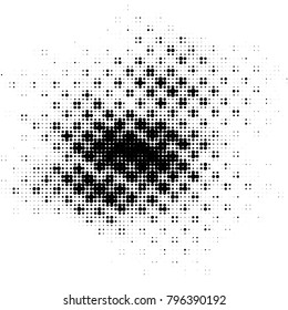 Abstract grunge grid polka dot halftone background pattern. Spotted black and white vector line illustration