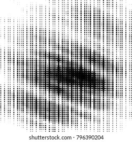 Abstract grunge grid polka dot halftone background pattern. Spotted black and white vector line illustration