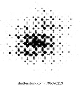 Abstract grunge grid polka dot halftone background pattern. Spotted black and white vector line illustration