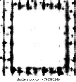 Abstract grunge grid polka dot halftone background pattern. Spotted black and white vector line illustration