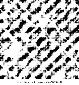 Abstract grunge grid polka dot halftone background pattern. Spotted black and white vector line illustration