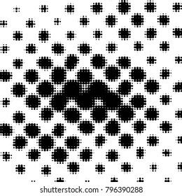 Abstract grunge grid polka dot halftone background pattern. Spotted black and white vector line illustration