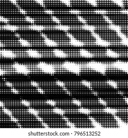 Abstract grunge grid polka dot halftone background pattern. Spotted black and white vector line illustration
