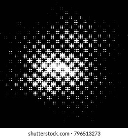 Abstract grunge grid polka dot halftone background pattern. Spotted black and white vector line illustration
