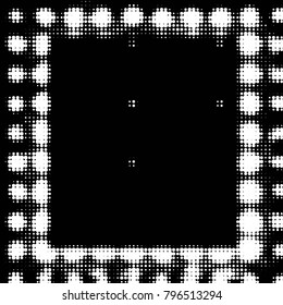 Abstract grunge grid polka dot halftone background pattern. Spotted black and white vector line illustration
