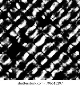 Abstract grunge grid polka dot halftone background pattern. Spotted black and white vector line illustration
