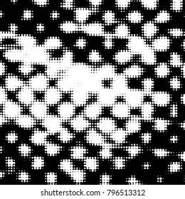 Abstract grunge grid polka dot halftone background pattern. Spotted black and white vector line illustration
