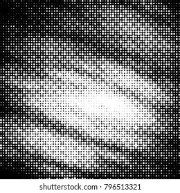 Abstract grunge grid polka dot halftone background pattern. Spotted black and white vector line illustration
