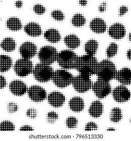 Abstract grunge grid polka dot halftone background pattern. Spotted black and white vector line illustration
