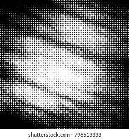 Abstract grunge grid polka dot halftone background pattern. Spotted black and white vector line illustration
