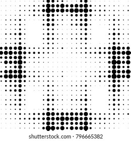 Abstract grunge grid polka dot halftone background pattern. Spotted black and white vector line illustration
