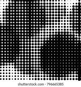 Abstract grunge grid polka dot halftone background pattern. Spotted black and white vector line illustration
