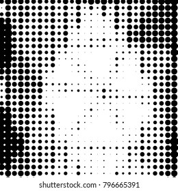Abstract grunge grid polka dot halftone background pattern. Spotted black and white vector line illustration
