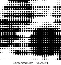 Abstract grunge grid polka dot halftone background pattern. Spotted black and white vector line illustration
