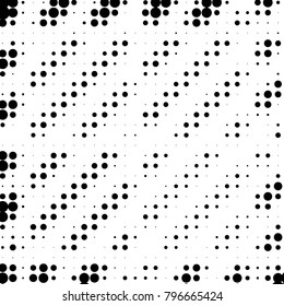Abstract grunge grid polka dot halftone background pattern. Spotted black and white vector line illustration
