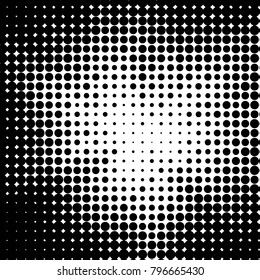Abstract grunge grid polka dot halftone background pattern. Spotted black and white vector line illustration
