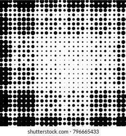 Abstract grunge grid polka dot halftone background pattern. Spotted black and white vector line illustration
