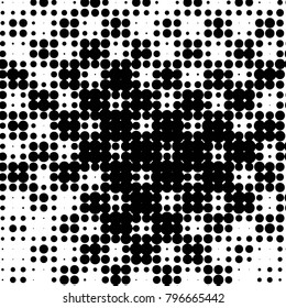Abstract grunge grid polka dot halftone background pattern. Spotted black and white vector line illustration
