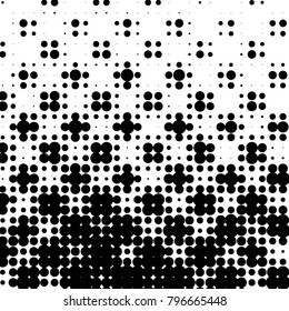 Abstract grunge grid polka dot halftone background pattern. Spotted black and white vector line illustration

