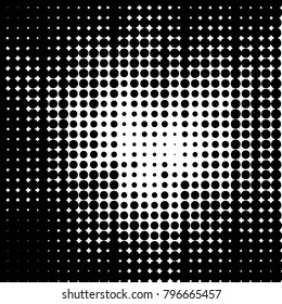 Abstract grunge grid polka dot halftone background pattern. Spotted black and white vector line illustration

