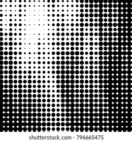 Abstract grunge grid polka dot halftone background pattern. Spotted black and white vector line illustration
