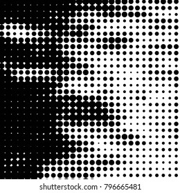 Abstract grunge grid polka dot halftone background pattern. Spotted black and white vector line illustration

