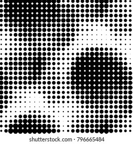 Abstract grunge grid polka dot halftone background pattern. Spotted black and white vector line illustration
