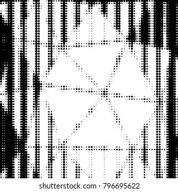 Abstract grunge grid polka dot halftone background pattern. Spotted black and white vector line illustration
