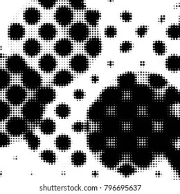 Abstract grunge grid polka dot halftone background pattern. Spotted black and white vector line illustration
