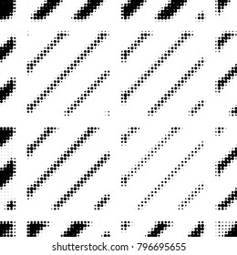 Abstract grunge grid polka dot halftone background pattern. Spotted black and white vector line illustration
