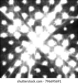 Abstract grunge grid polka dot halftone background pattern. Spotted black and white vector line illustration
