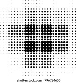 Abstract grunge grid polka dot halftone background pattern. Spotted black and white vector line illustration
