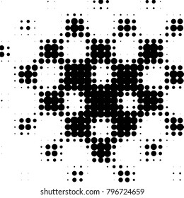 Abstract grunge grid polka dot halftone background pattern. Spotted black and white vector line illustration
