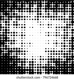 Abstract grunge grid polka dot halftone background pattern. Spotted black and white vector line illustration
