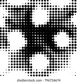 Abstract grunge grid polka dot halftone background pattern. Spotted black and white vector line illustration
