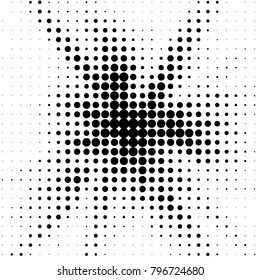 Abstract grunge grid polka dot halftone background pattern. Spotted black and white vector line illustration
