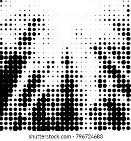 Abstract grunge grid polka dot halftone background pattern. Spotted black and white vector line illustration
