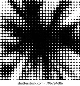Abstract grunge grid polka dot halftone background pattern. Spotted black and white vector line illustration
