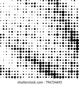 Abstract grunge grid polka dot halftone background pattern. Spotted black and white vector line illustration

