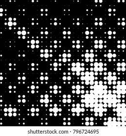 Abstract grunge grid polka dot halftone background pattern. Spotted black and white vector line illustration
